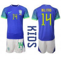 Brasilia Eder Militao #14 Vieras Peliasu Lasten MM-kisat 2022 Lyhythihainen (+ Lyhyet housut)